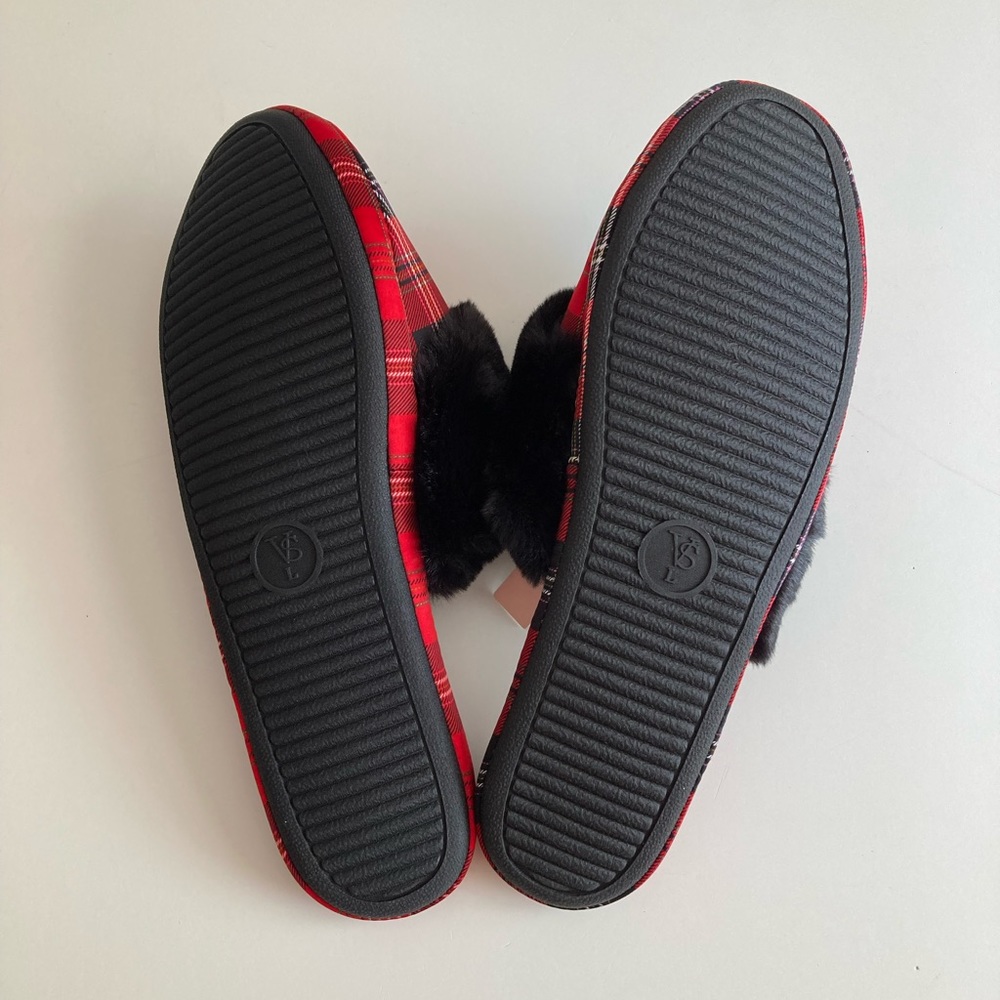 Victoria Secret CS Fur Trim Slipper - Bold Plaid - Size Large - Picture 3 of 7